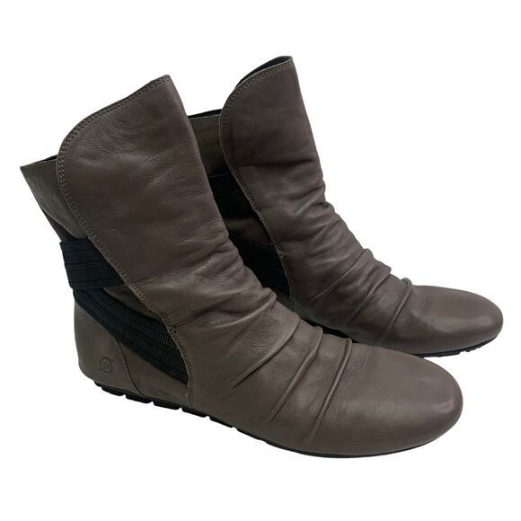 Born Womens 9.5 Dulcie Taupe Brown Soft Leather Ruched Pull On Leather Booties - Picture 1 of 9